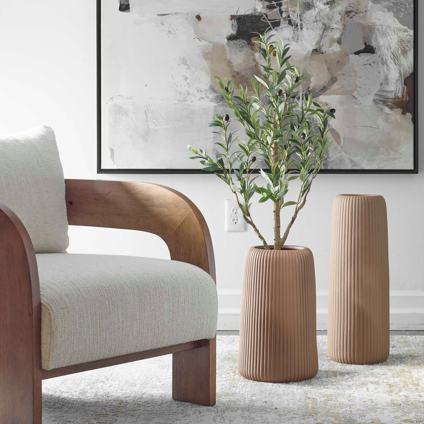 Ridge Light Brown Vases Set/2