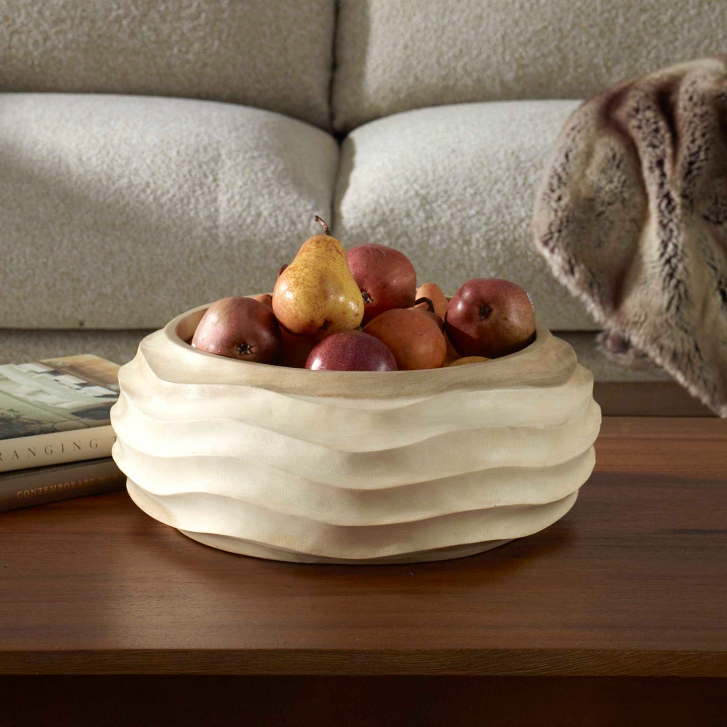 Waveform Bleached Wood Bowl
