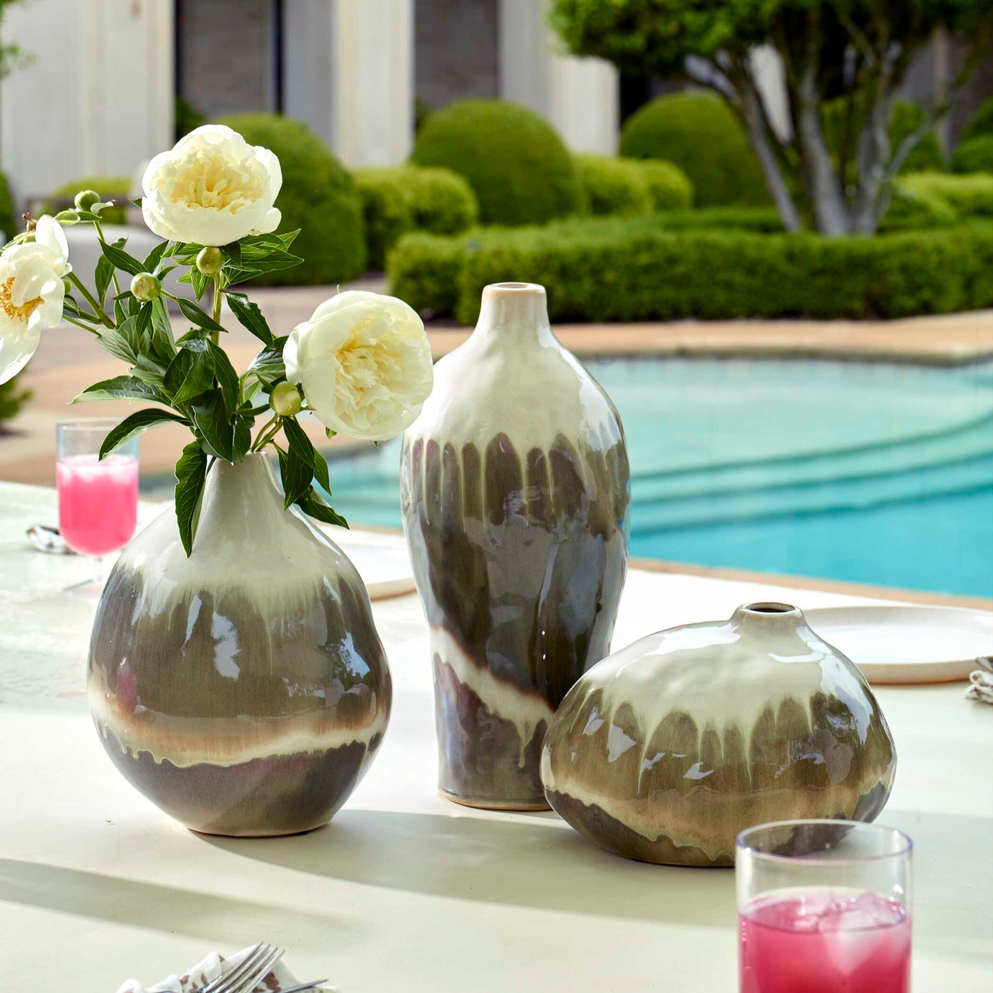 Earthflow Glazed Outdoor Vases Set/3
