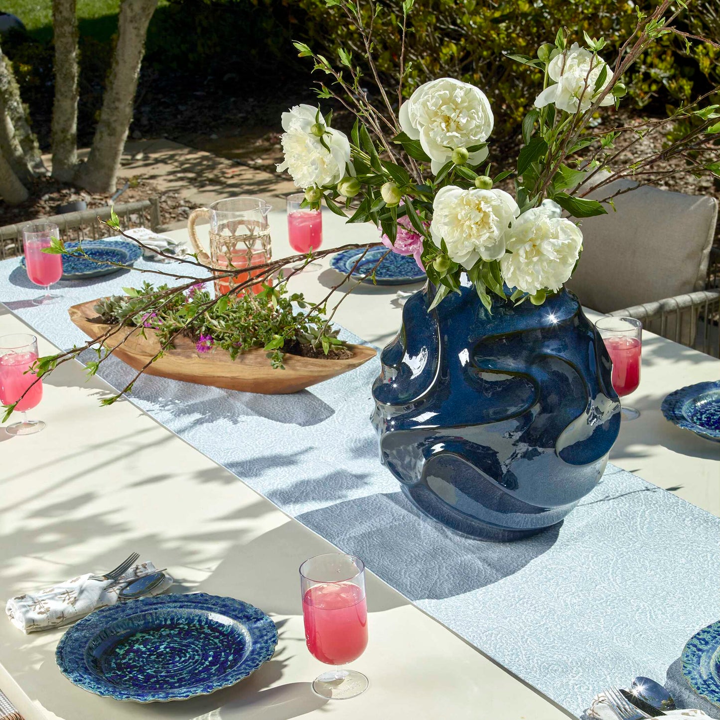 Helix Swirl Blue Outdoor Vase