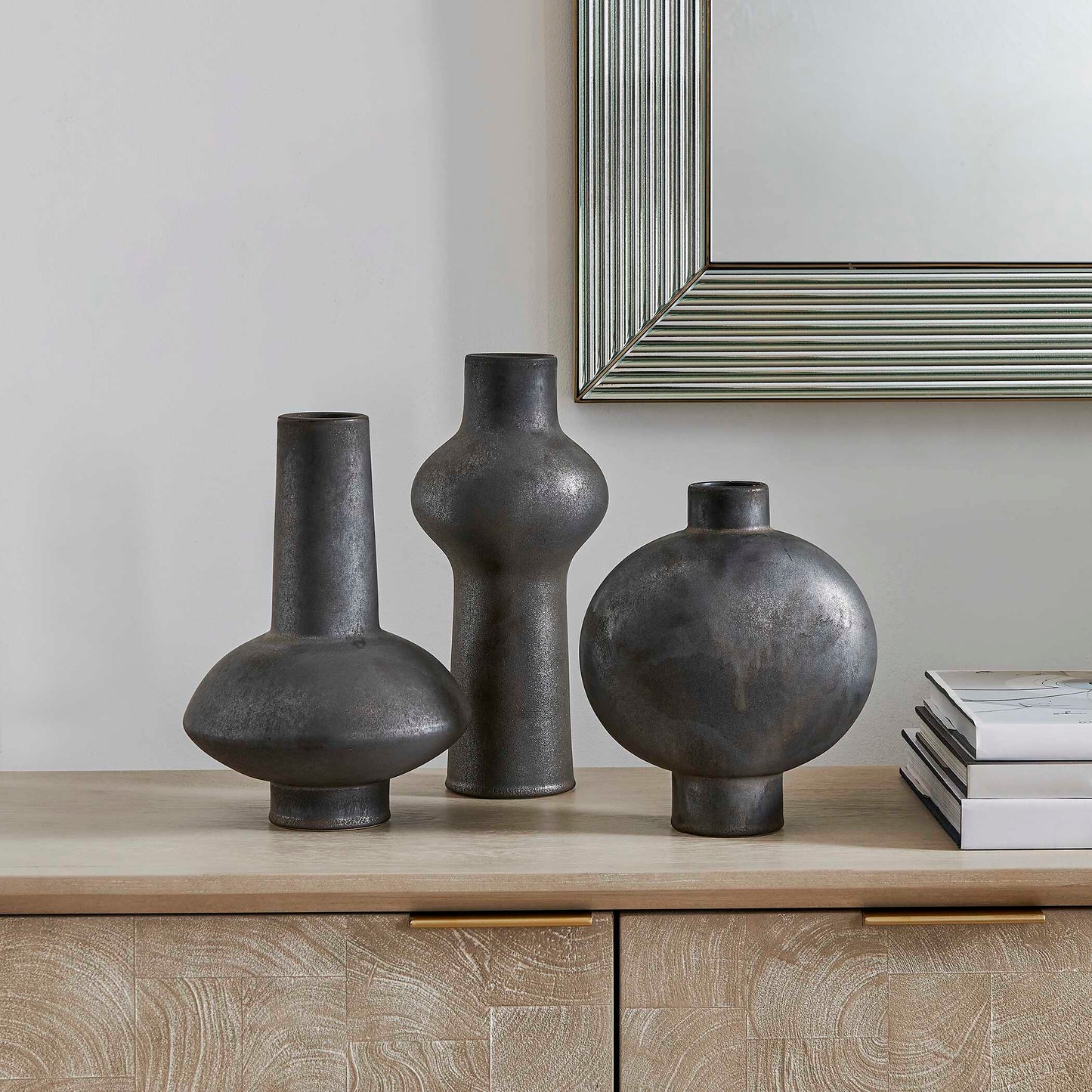 Charcoal Bloom Indoor-Outdoor Vases Set/3