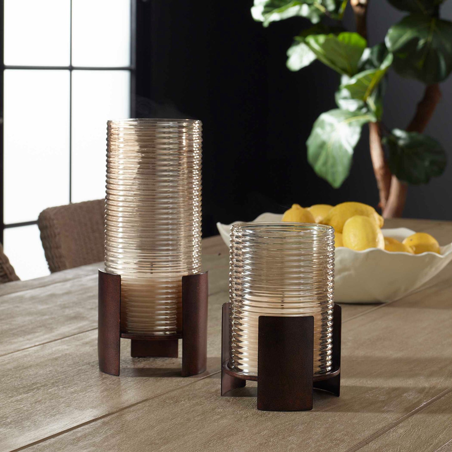 Fluted Fire Cylinder Candleholders Set/2