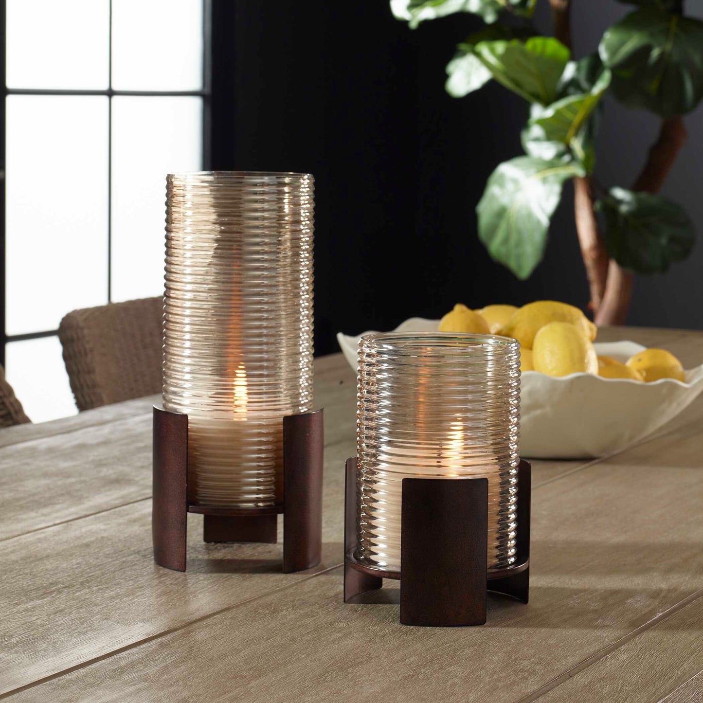 Fluted Fire Cylinder Candleholders Set/2