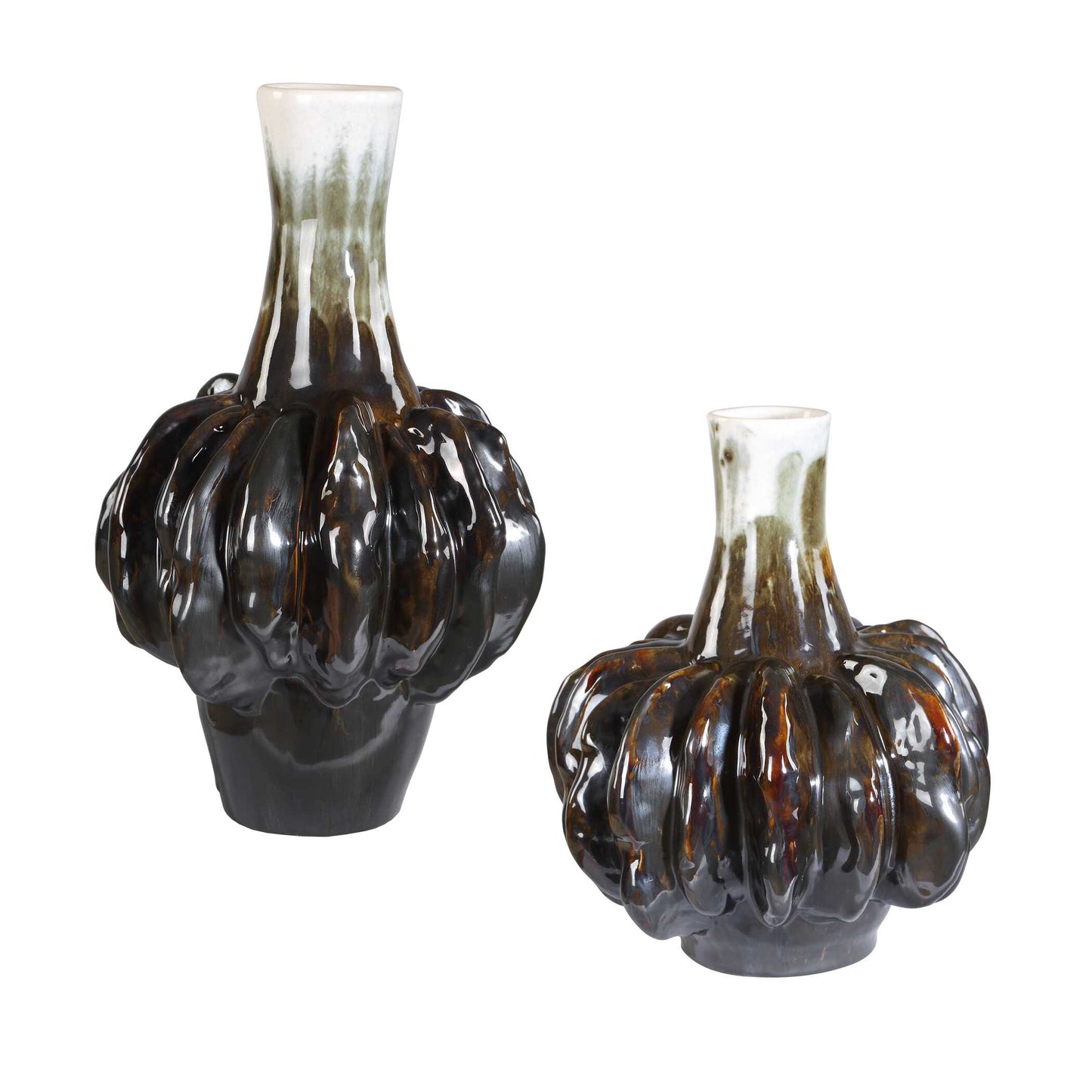 Umbrian White & Brown Gourd Vases Set/2