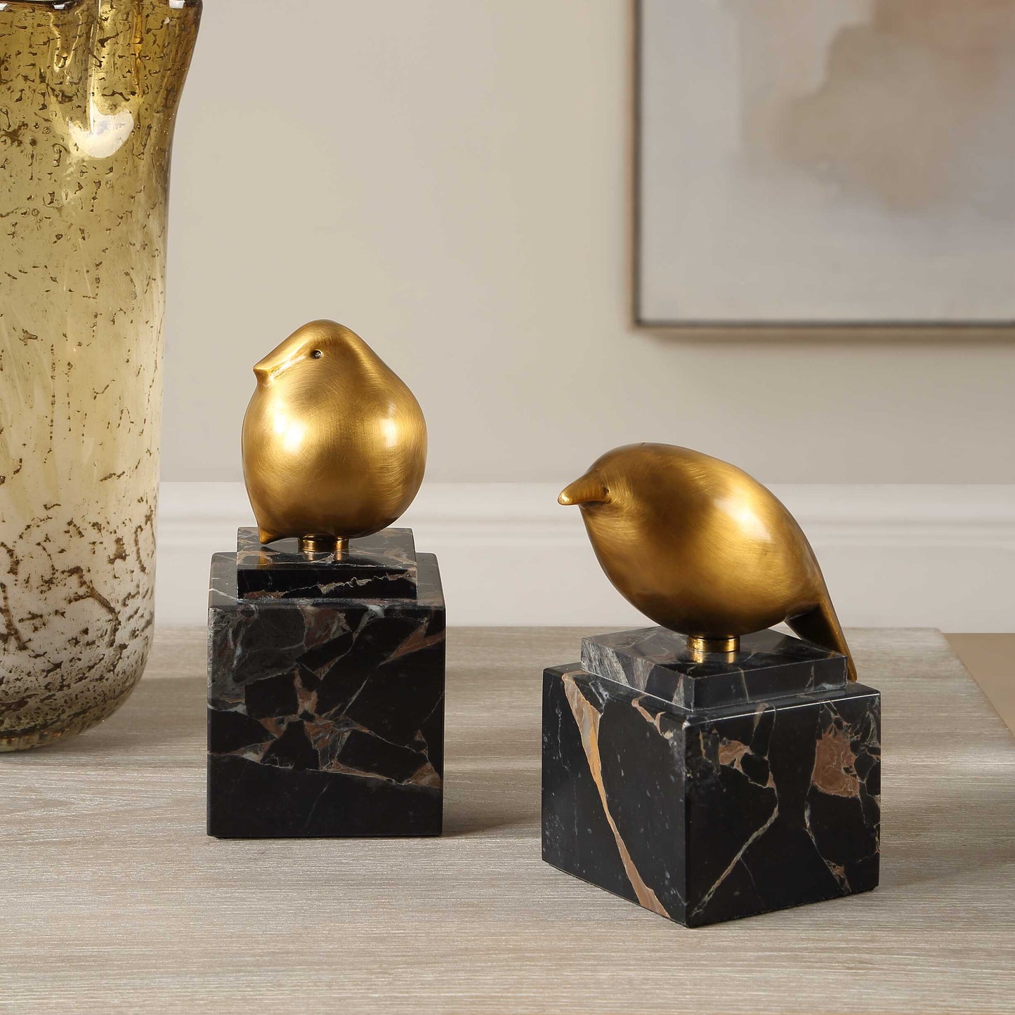 Golden Finch Bird Figurines Set/2