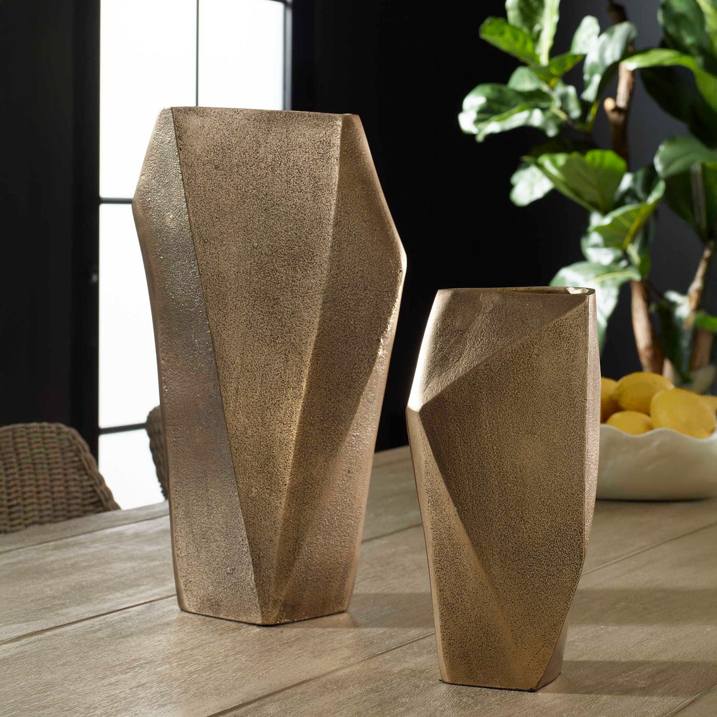 GeoForm Indoor-Outdoor Brass Vases Set/2