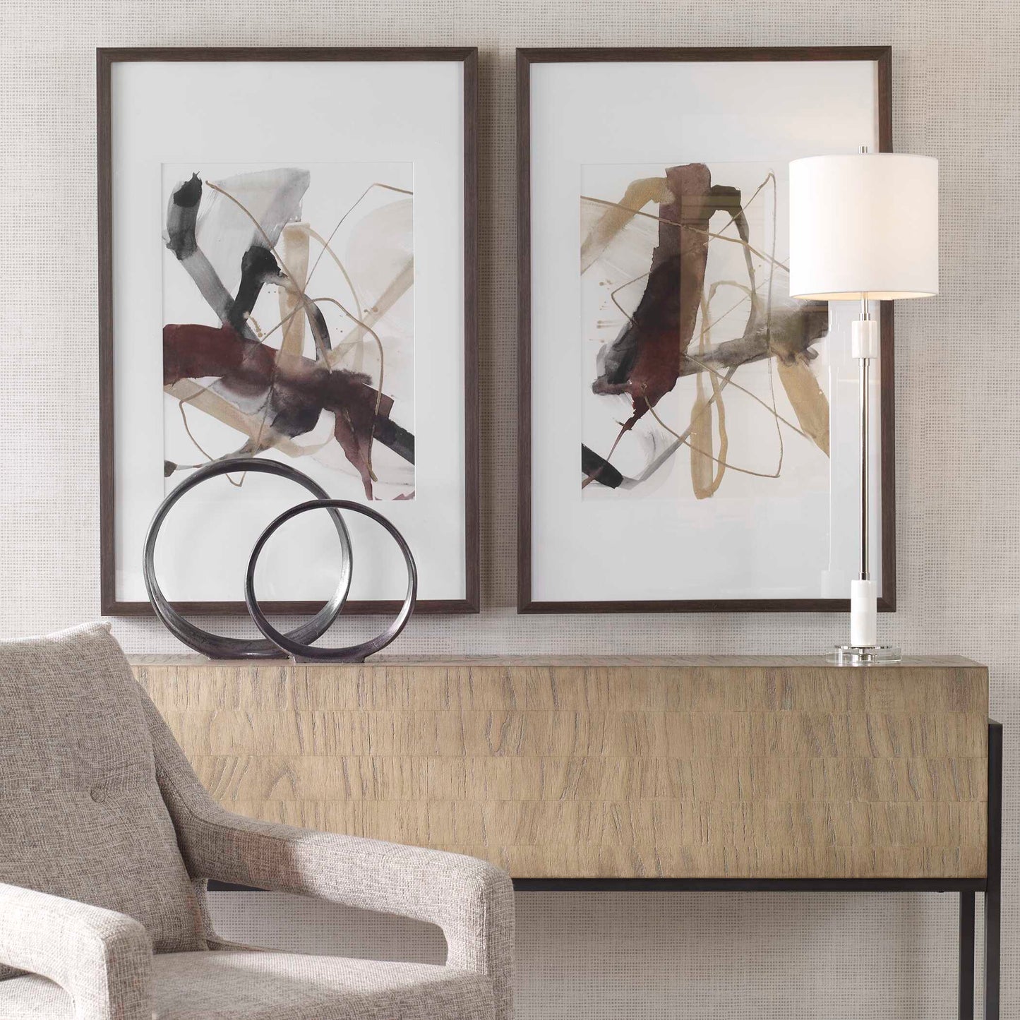 Burgundy Interjection Abstract Prints Set/2