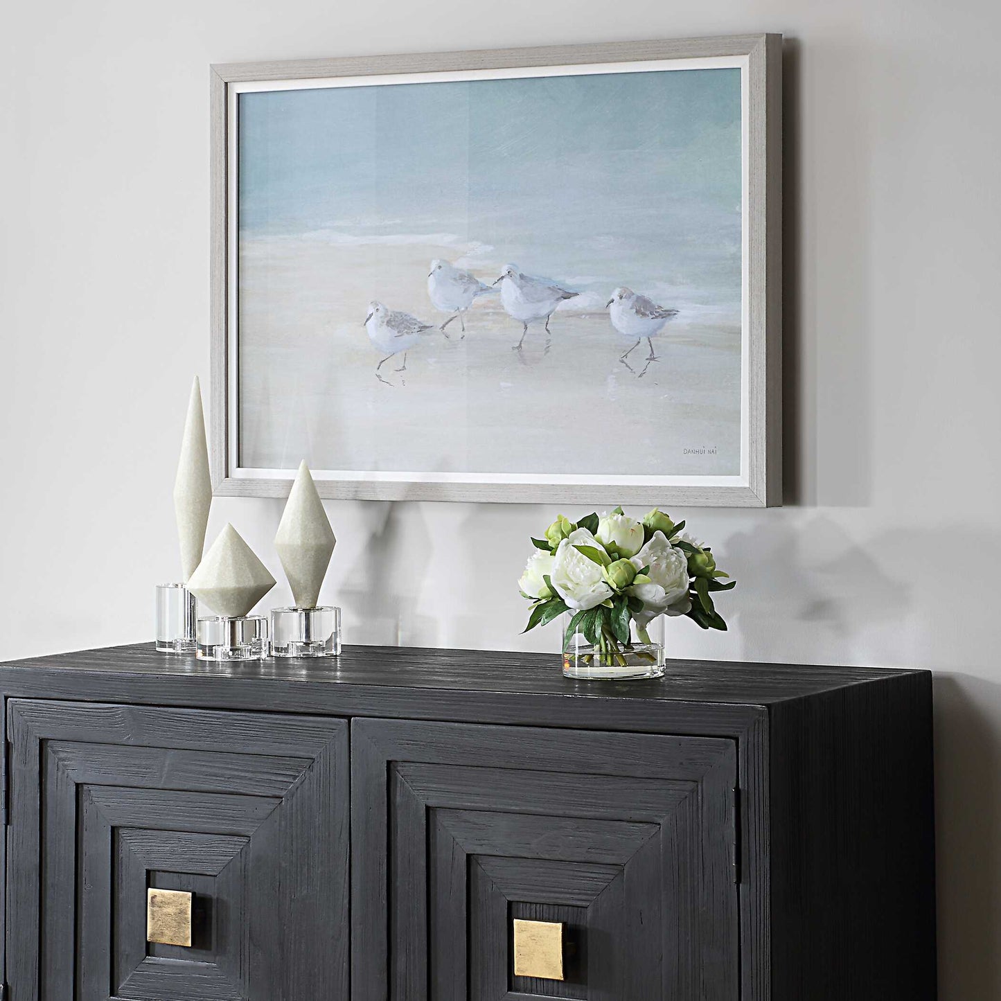 Tranquil Shorebirds On The Sand Framed Print