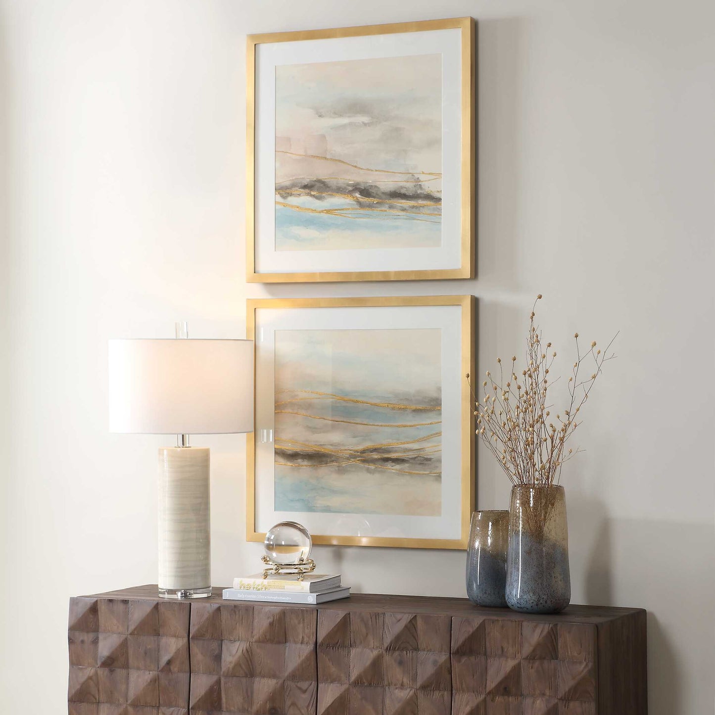 So Golden Abstract Landscape Prints Set/2