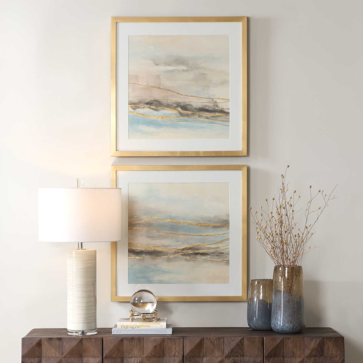So Golden Abstract Landscape Prints Set/2