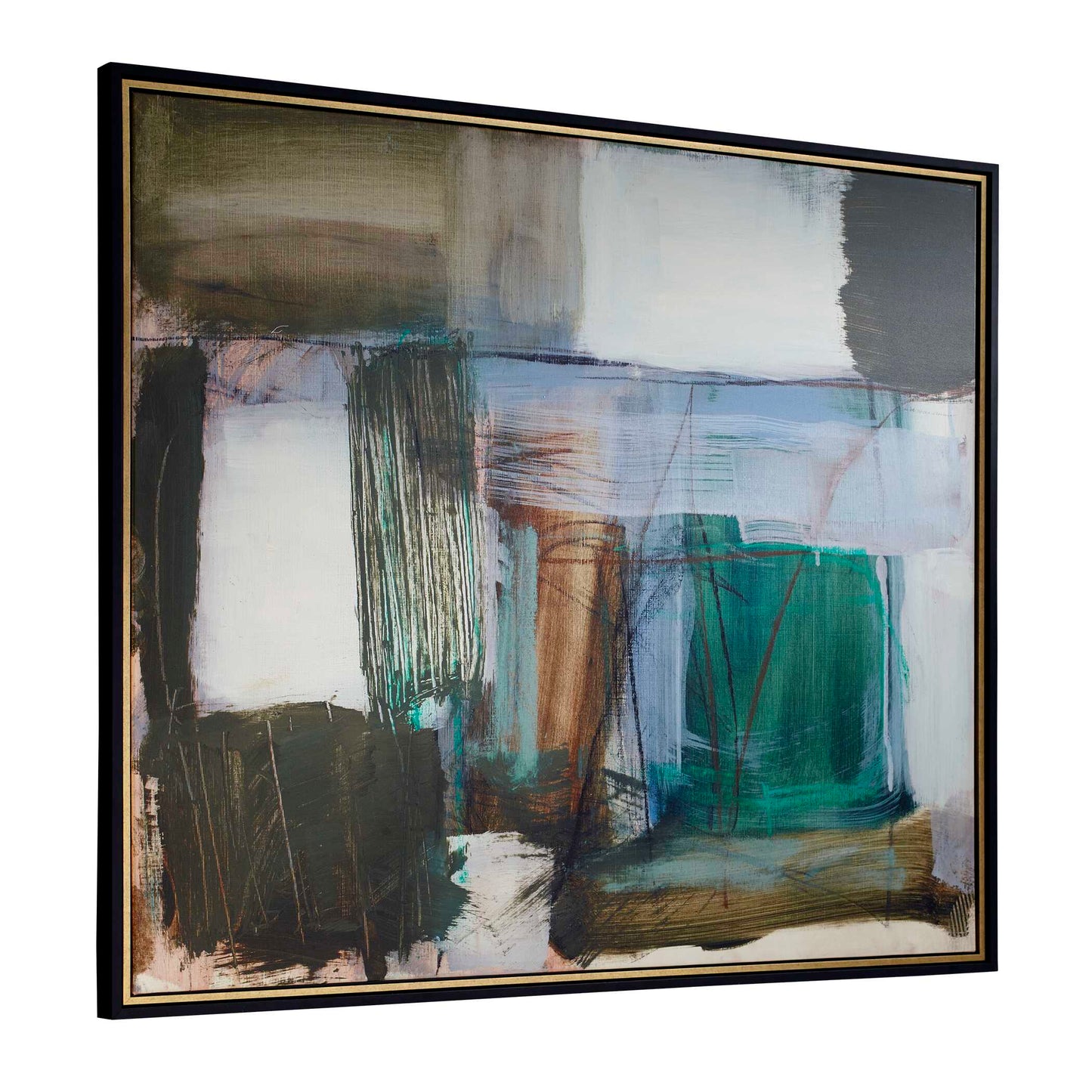 Green Fields Framed Abstract Canvas