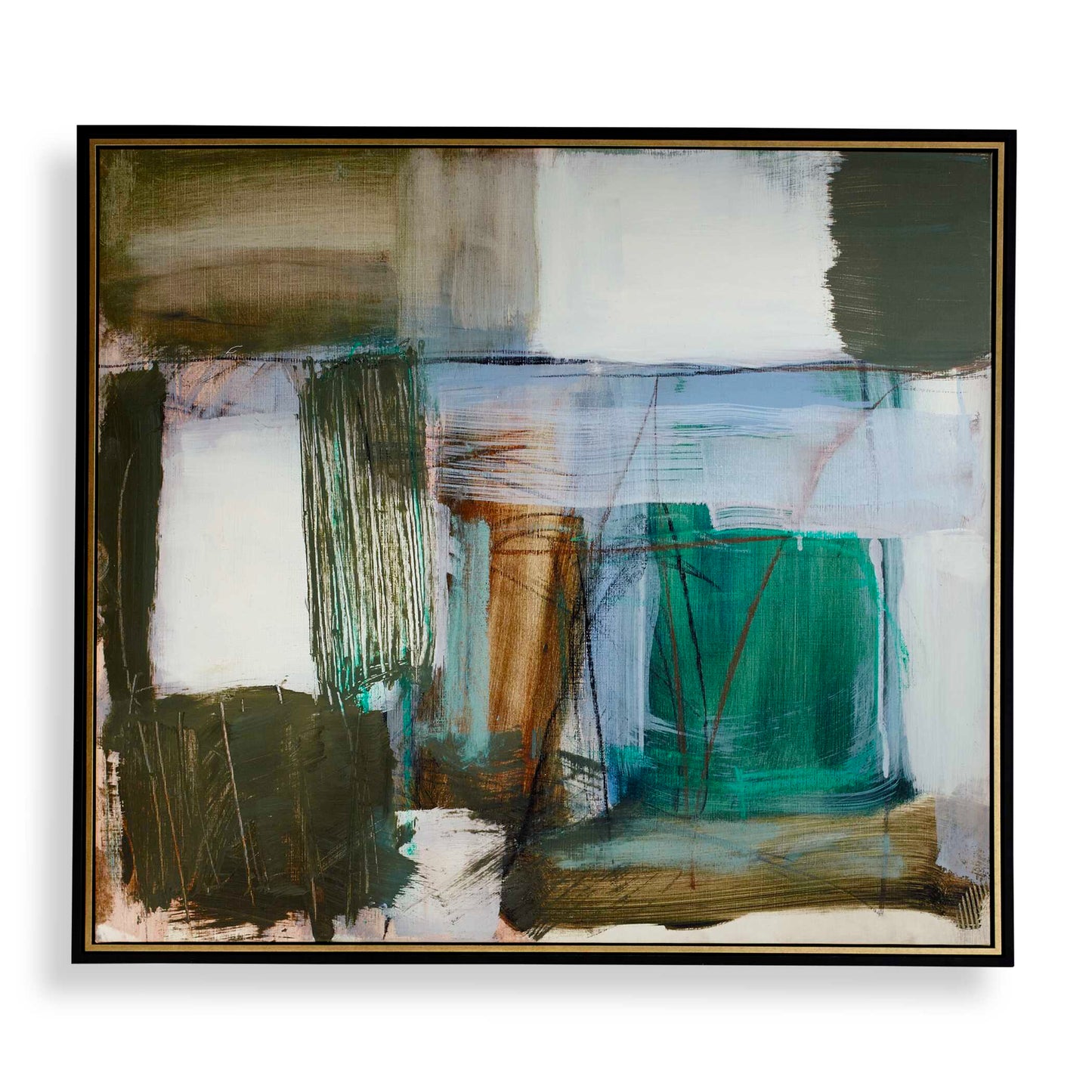 Green Fields Framed Abstract Canvas