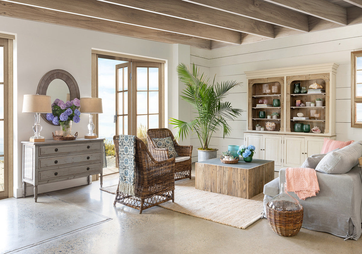 Zinc Top Coffee Table in Coastal Room