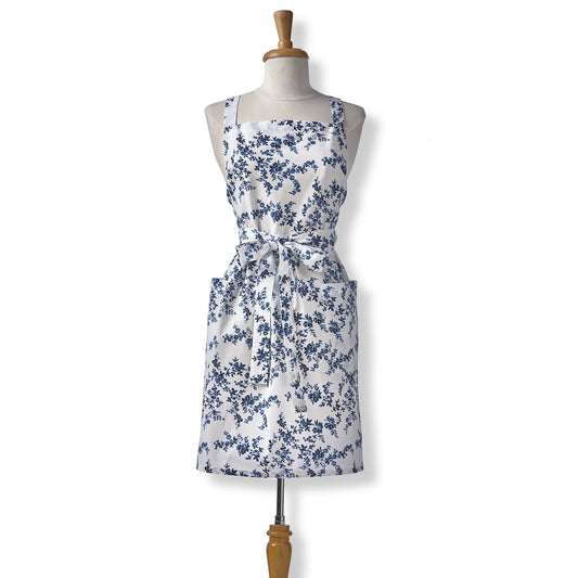 Cottage Vine Floral Apron -Blue & White