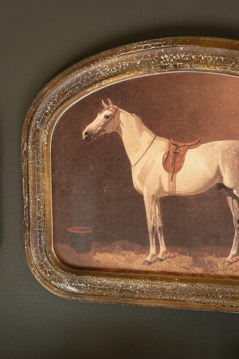 Arched Framed Horse Prints under Glass - Set of 2