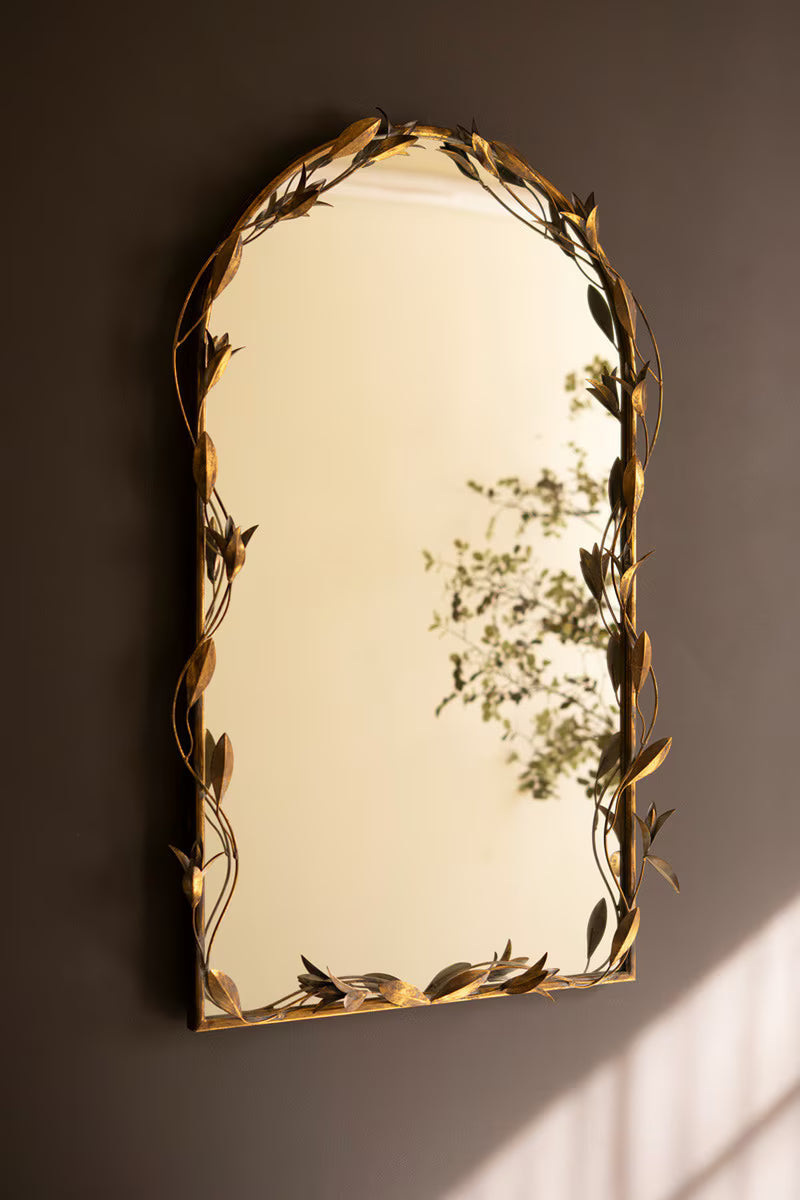 Arched Gold Mirror w/ Leaves