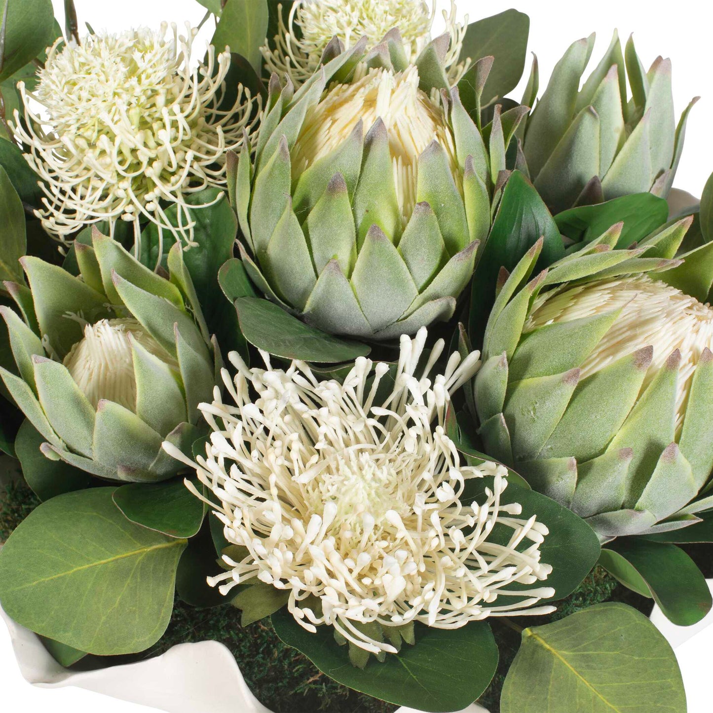Protea Blooms White Bowl Centerpiece