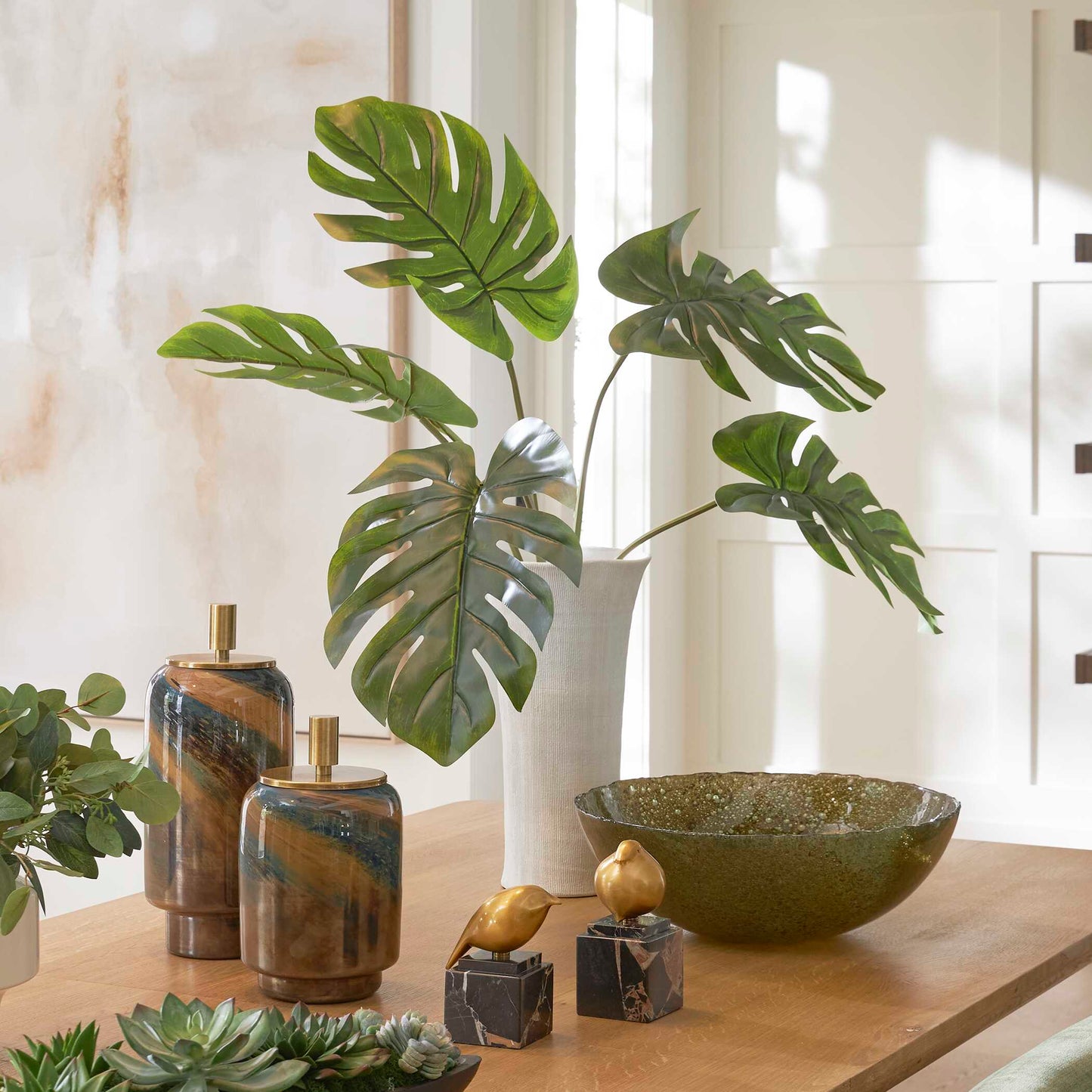 Muse Monstera White Vase Centerpiece