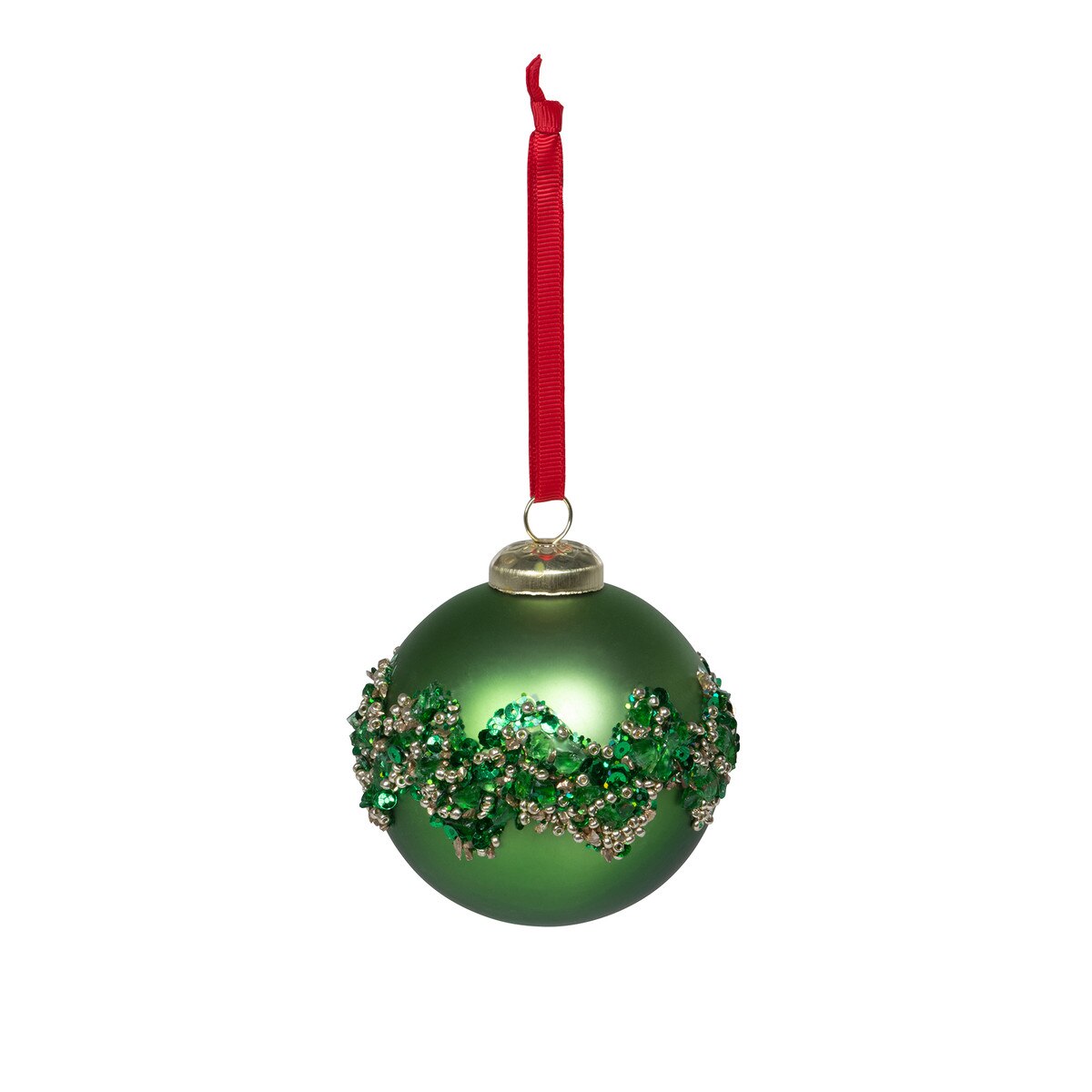 Green Bejeweled Glass Ball Ornaments - Set of 12