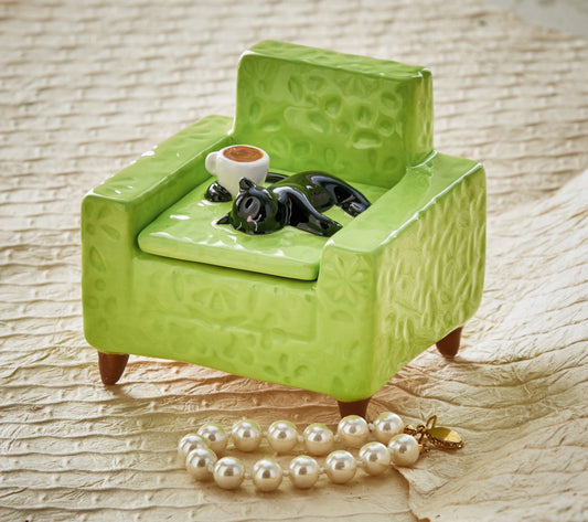 Black Cat Chair Trinket Box