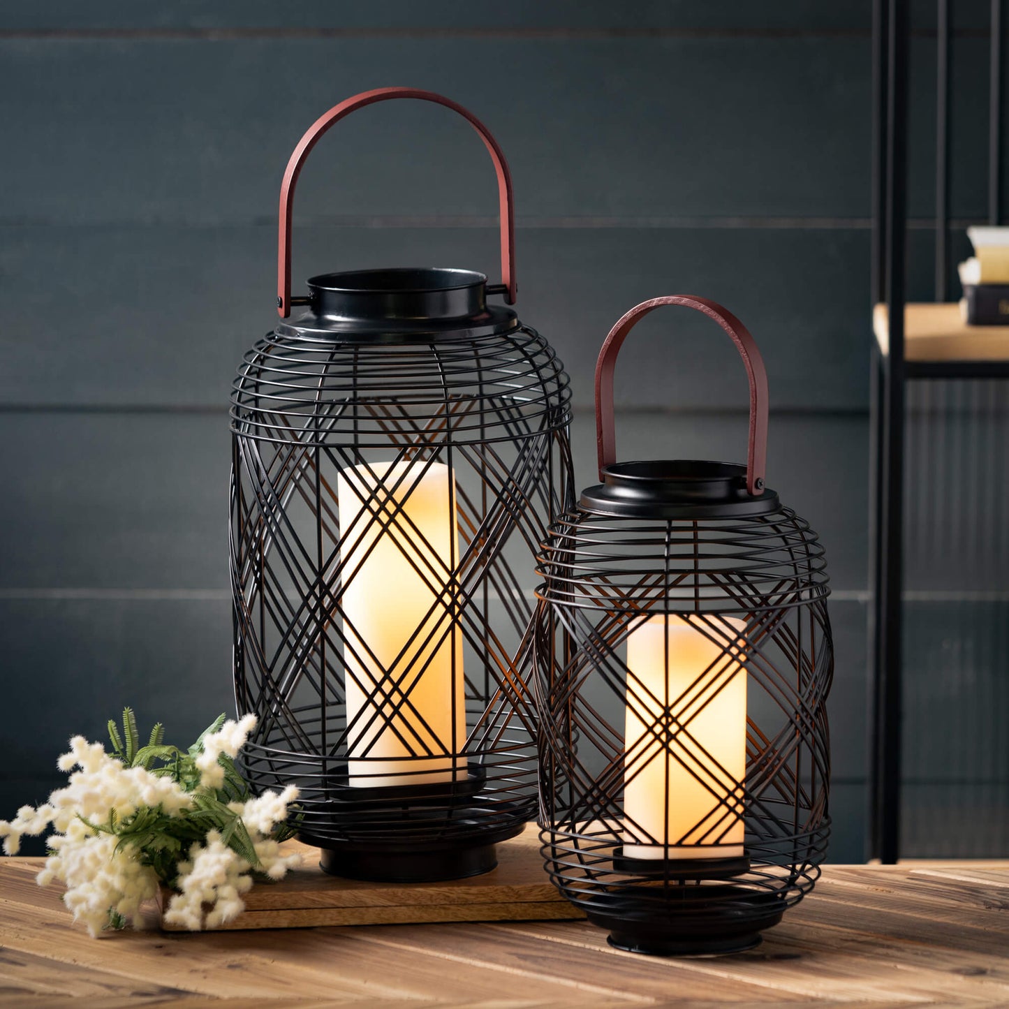 Black Woven Metal Lanterns - Set of 2