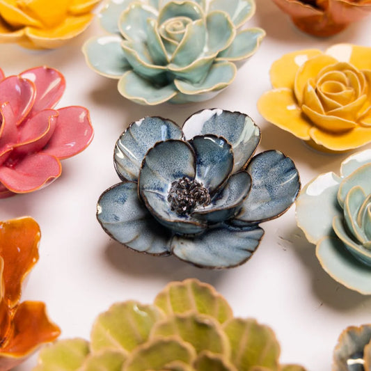 Blue-Grey Lotus Ceramic Wall Flower