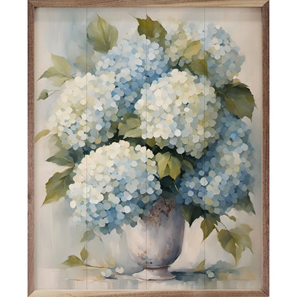 Blue Hydrangeas Wooden Art