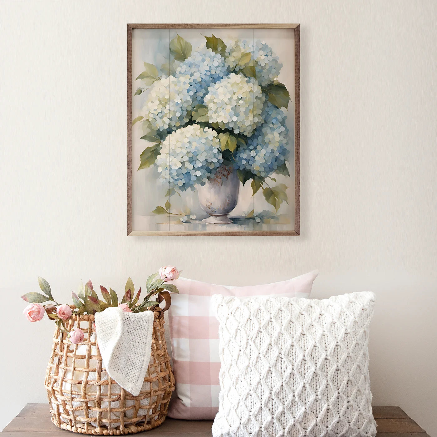 Blue Hydrangeas Wooden Art