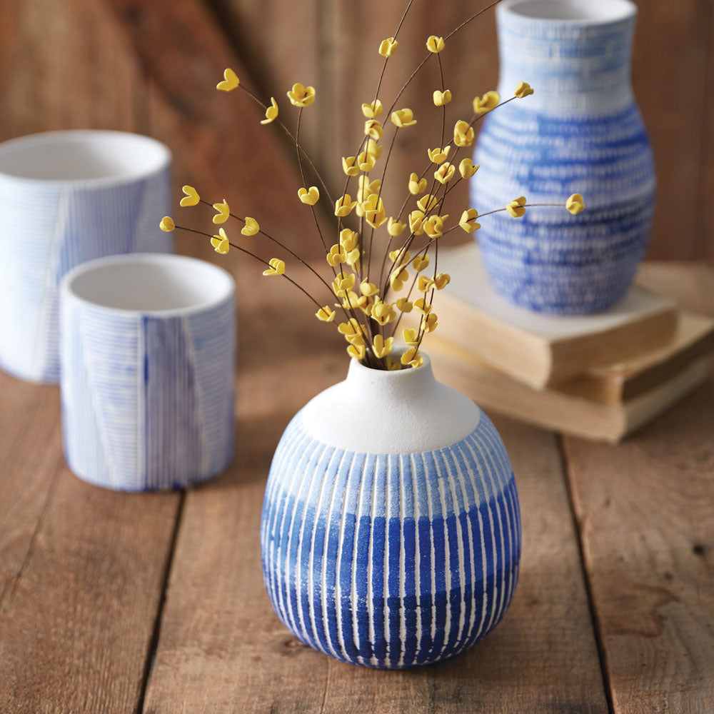 Blue Lagoon Bud Vase with Flowers