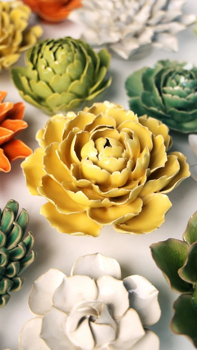 Buttercup Yellow Peony Ceramic Wall Flower