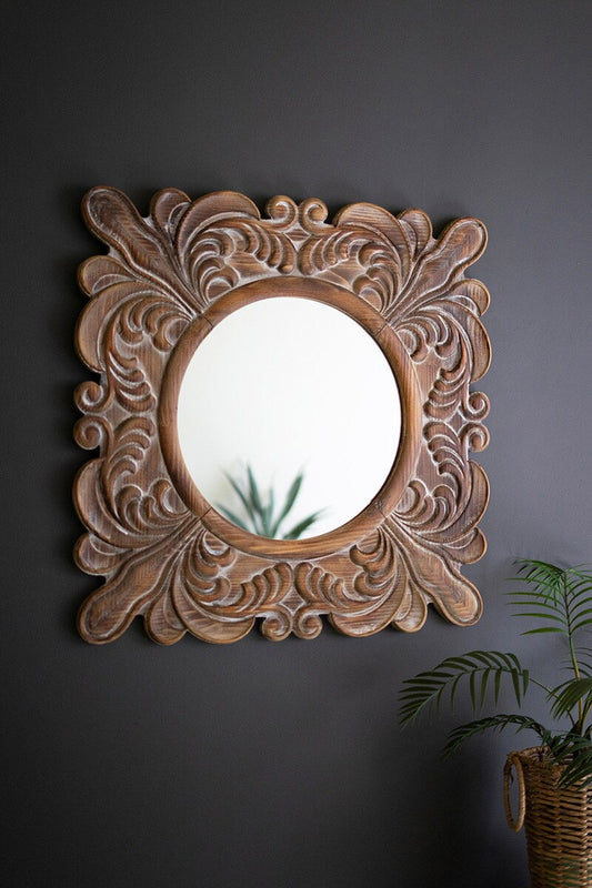 Carved Wooden Wall Mirror