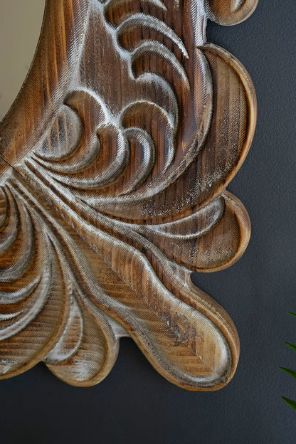 Carved Wooden Wall Mirror Close-up