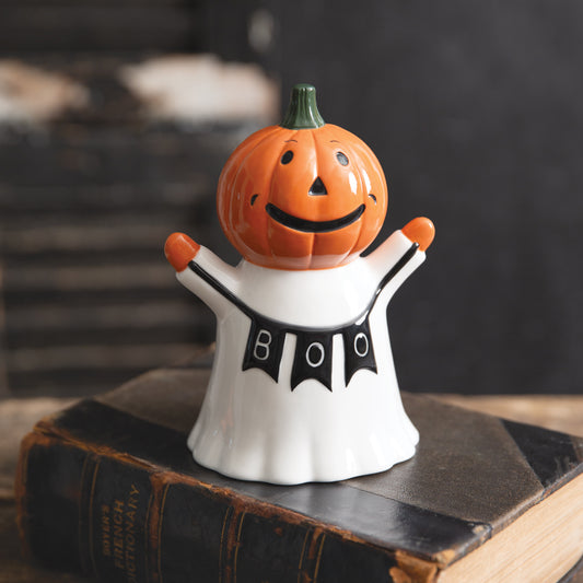 Celebrating Pumpkin Ghost Figurine - Lights Up!