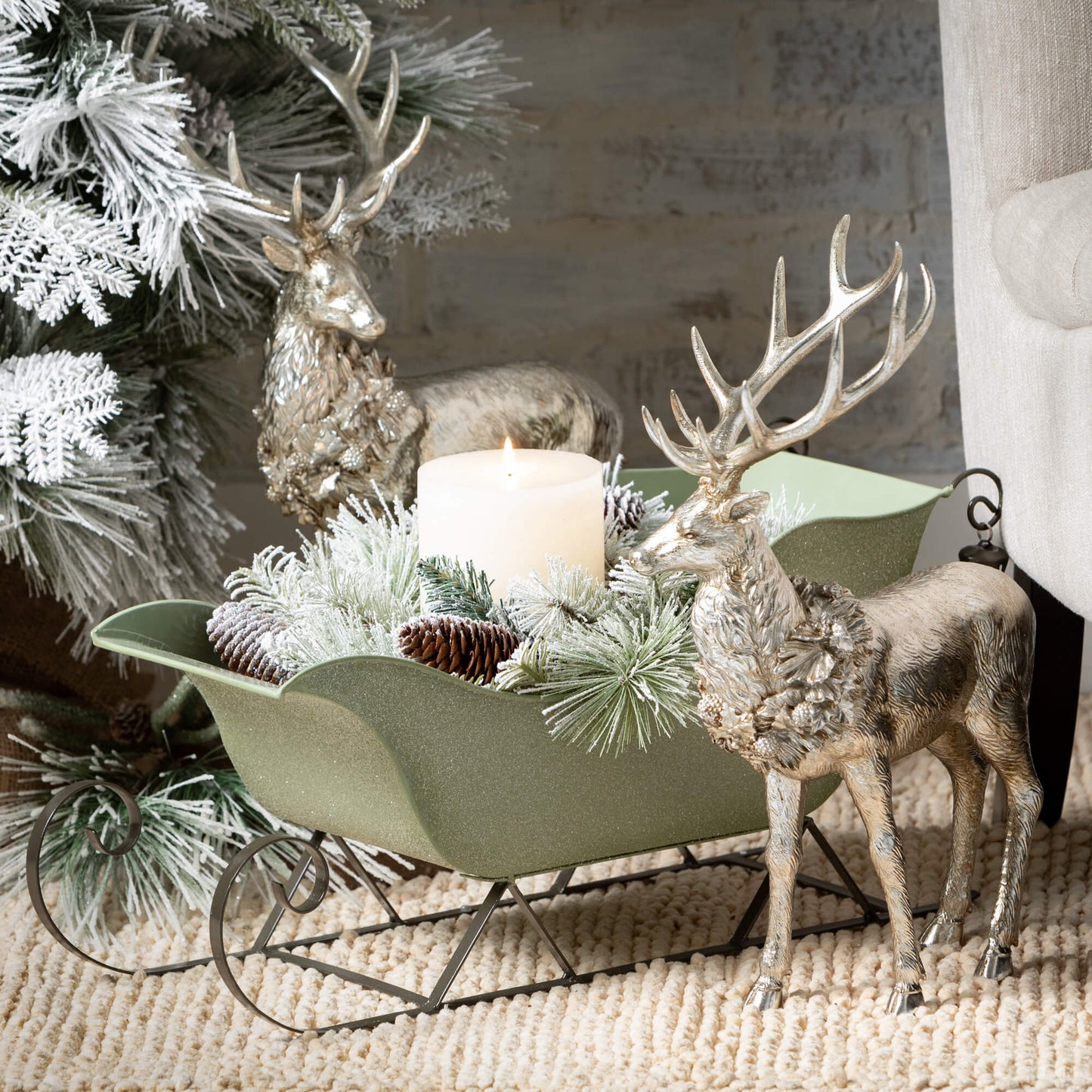 Champagne Deer Christmas Figurines