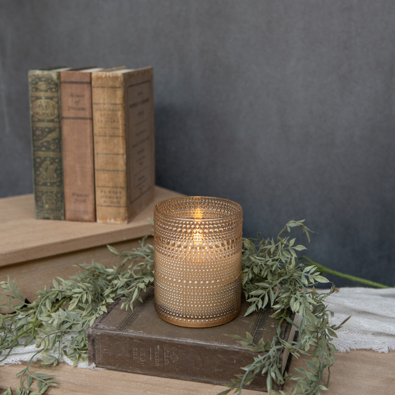 Hobnail Glass Candle w/ Timer