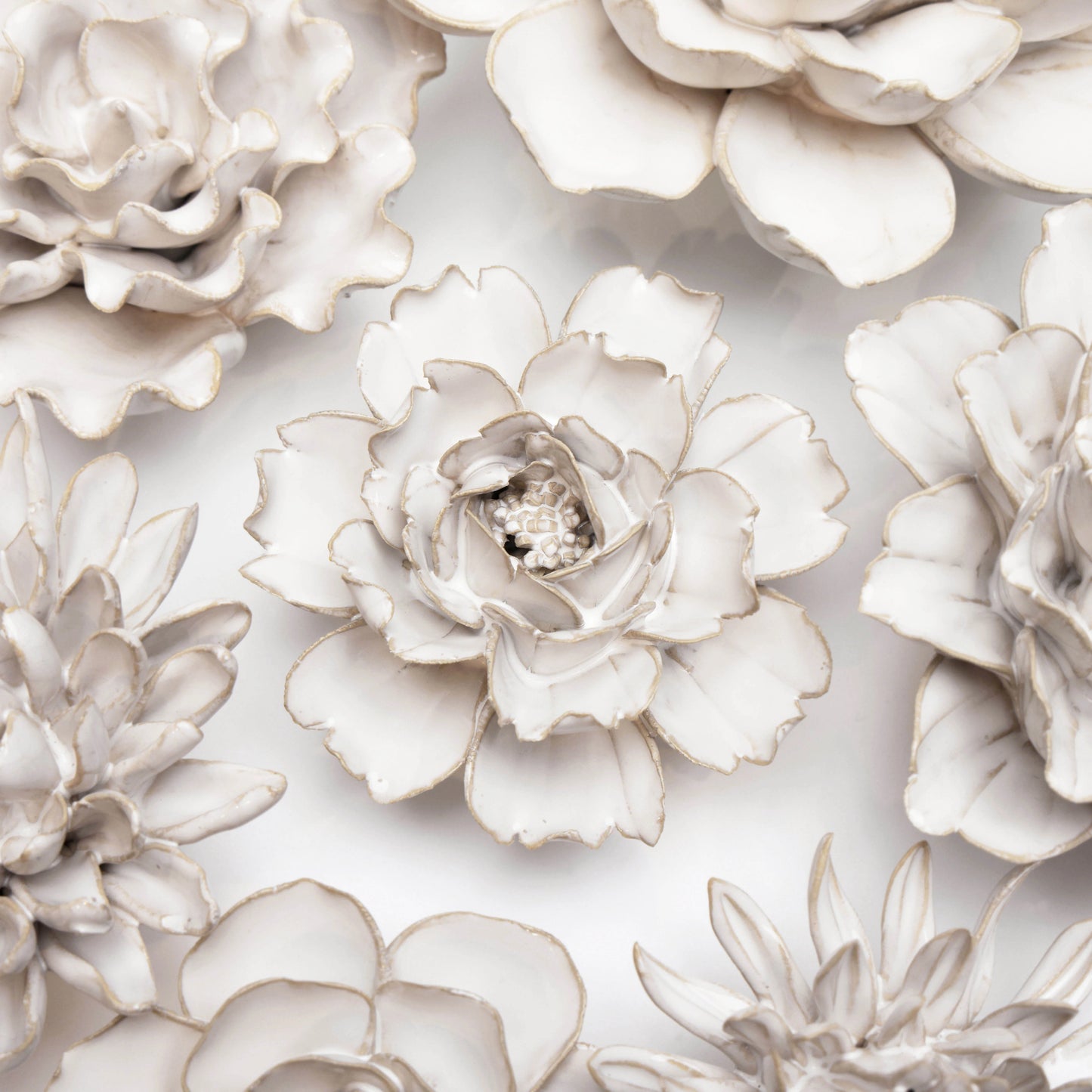 Coastal Ivory Rose Ceramic Wall Flower