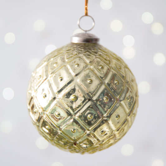 Diamond Pattern Gold Mercury Glass Ornament - Set of 4