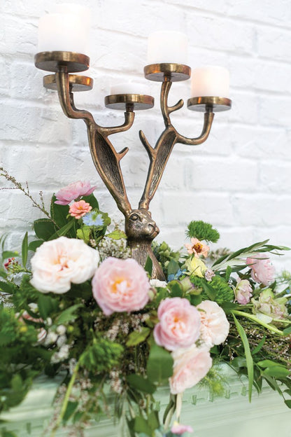 Eric the Hare Candle Holder Pink Flowers