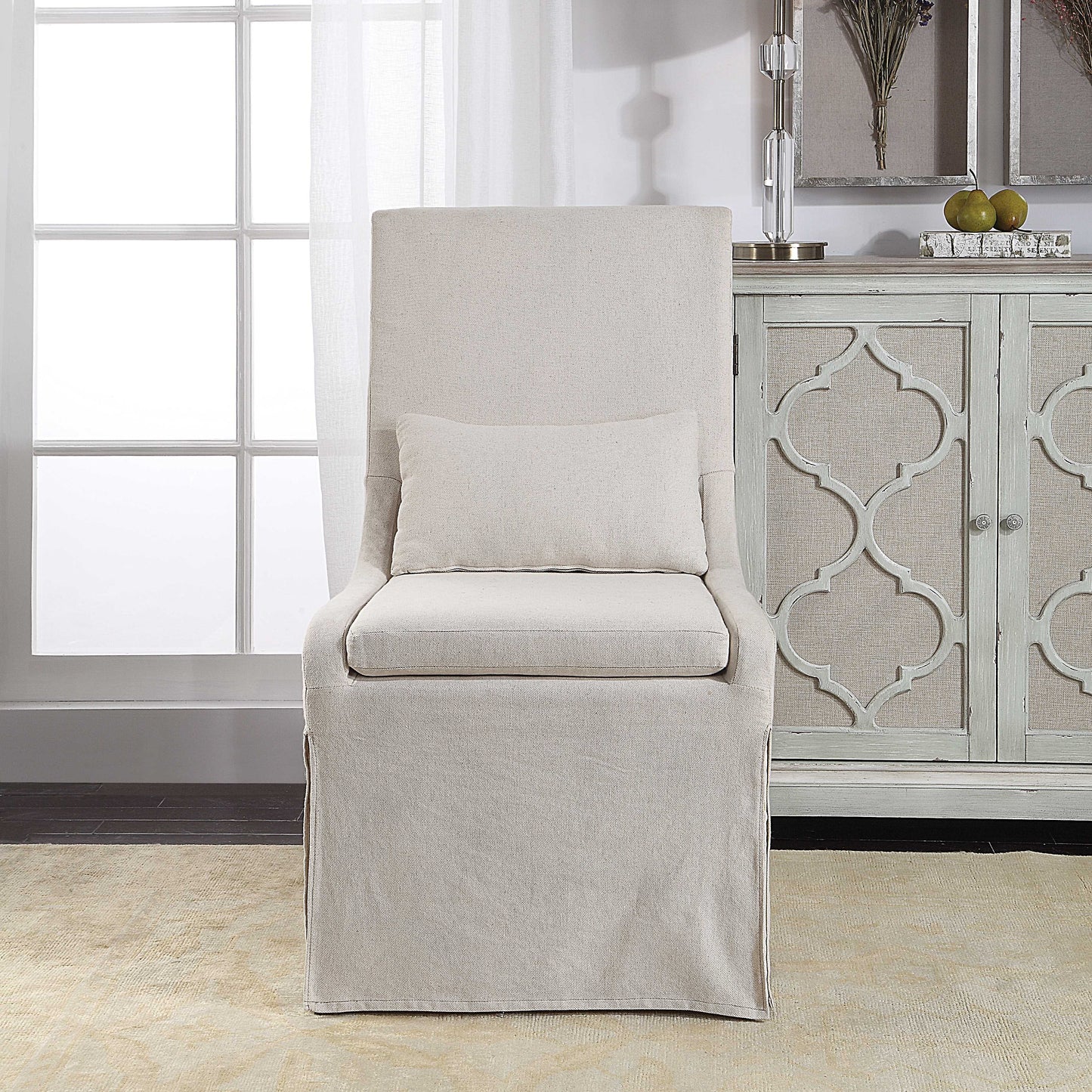 Coley White Linen Armless Chair