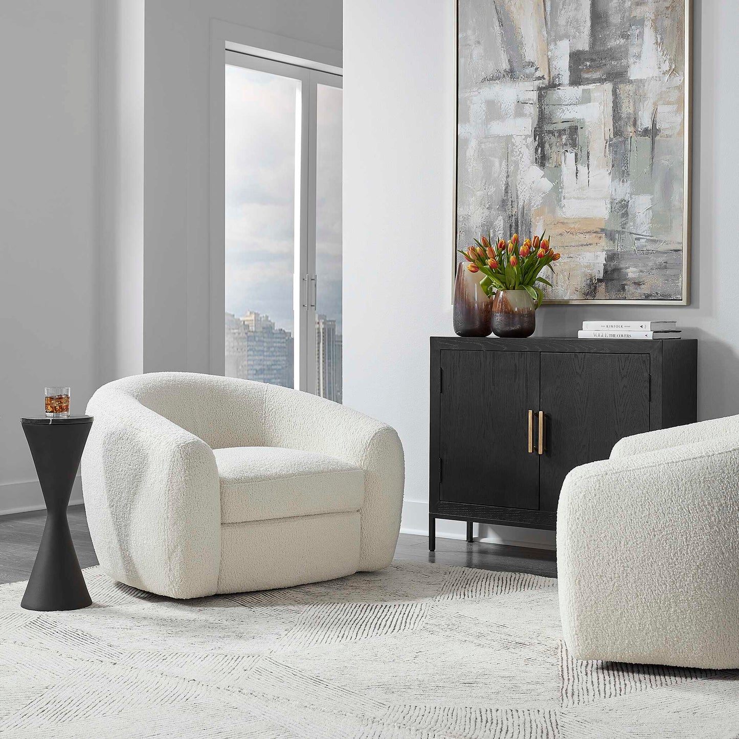 Capra Art Deco White Swivel Chair