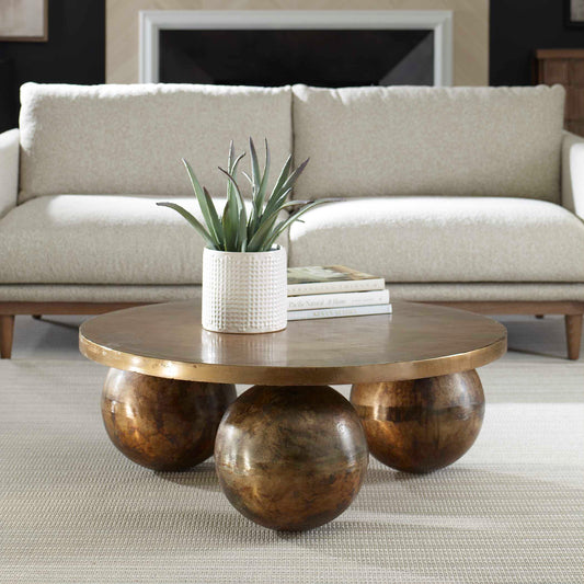 Triplet Antique Brass Coffee Table