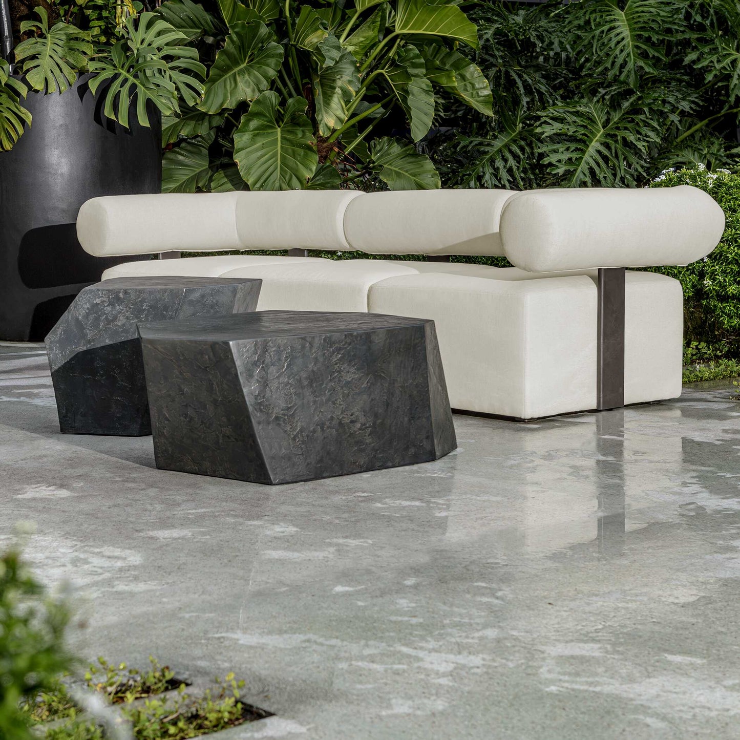 Bolster Back White Outdoor Corner Sofa