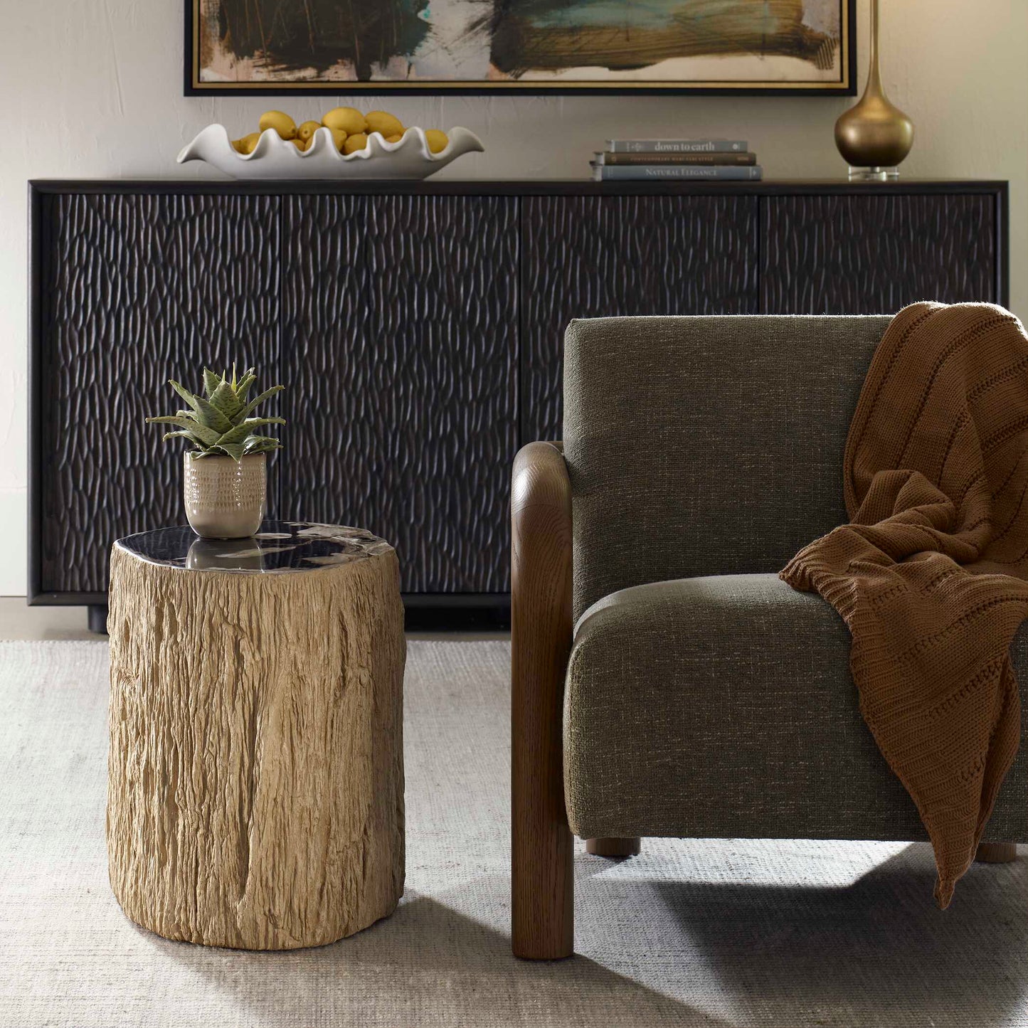 Arco Petrified Wood Top Accent Table