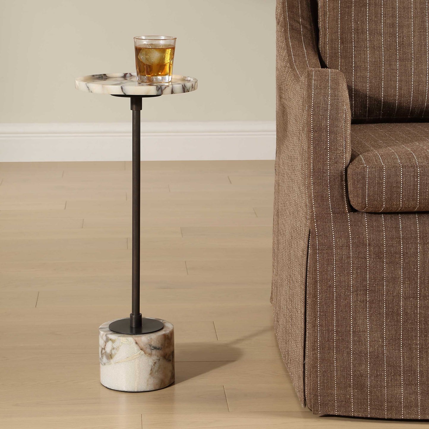 Brunson White Marble Drink Table
