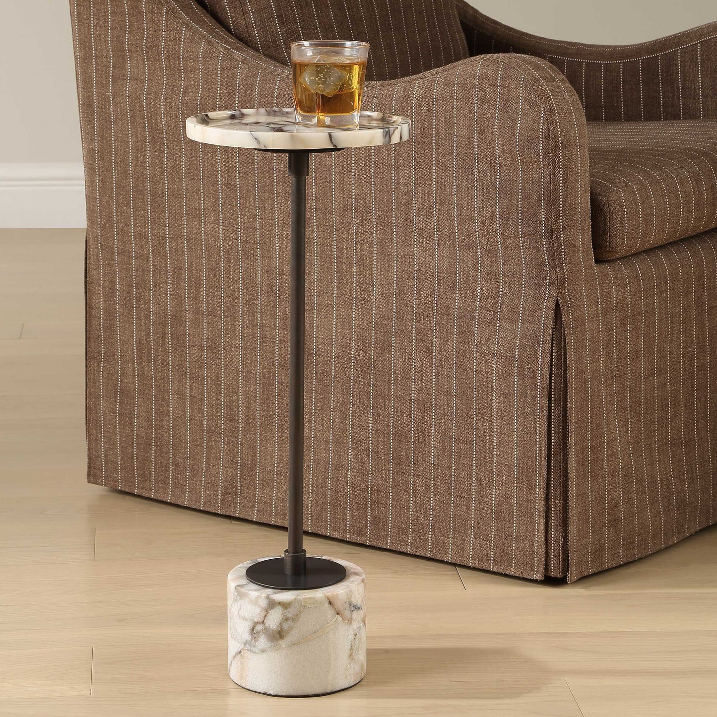 Brunson White Marble Drink Table