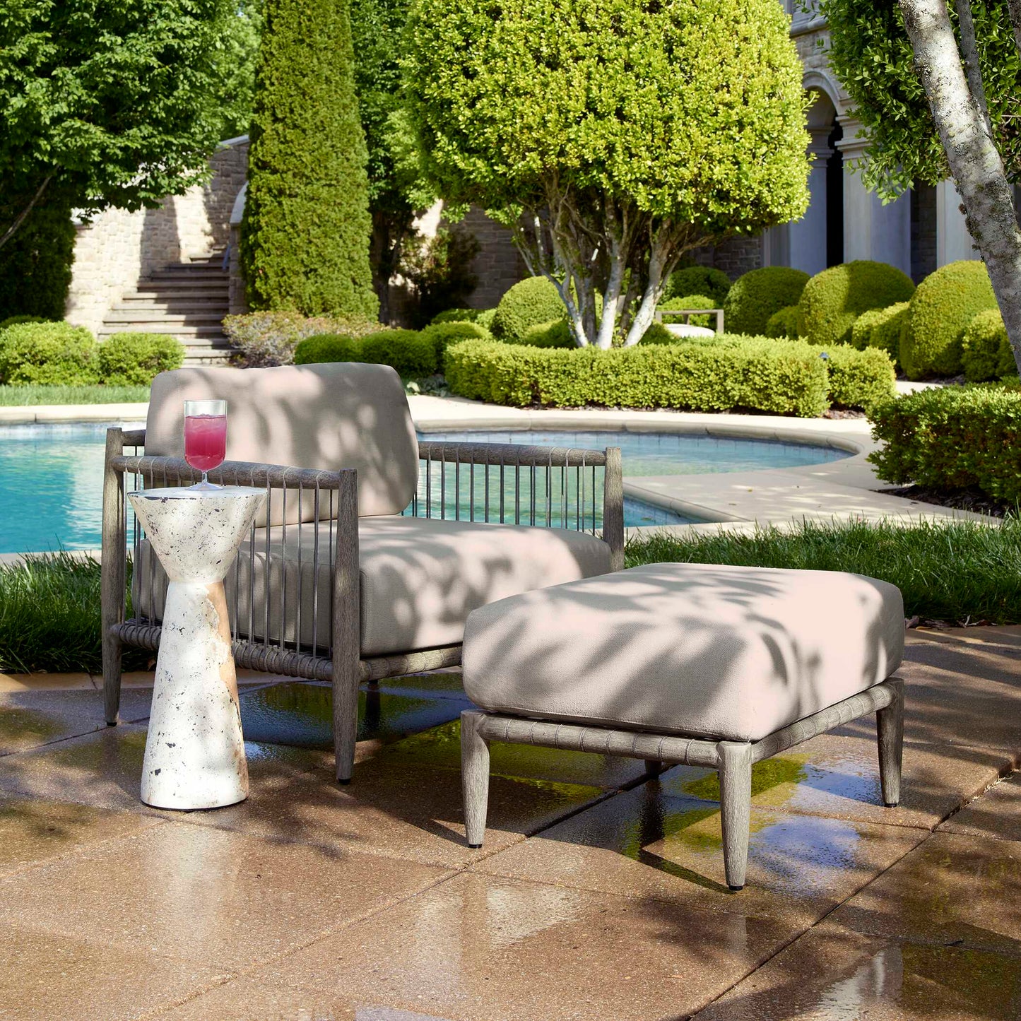 Borneo White Cushion Outdoor Ottoman
