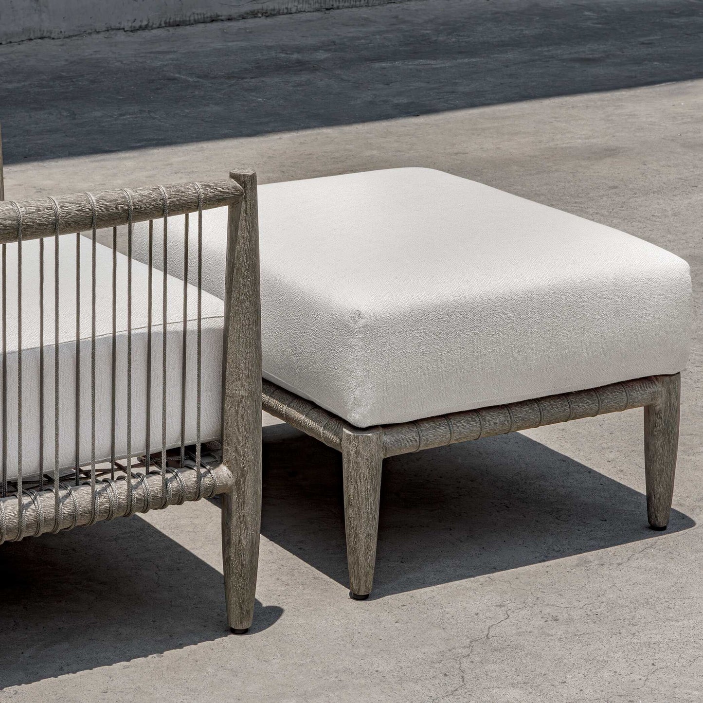 Borneo White Cushion Outdoor Ottoman