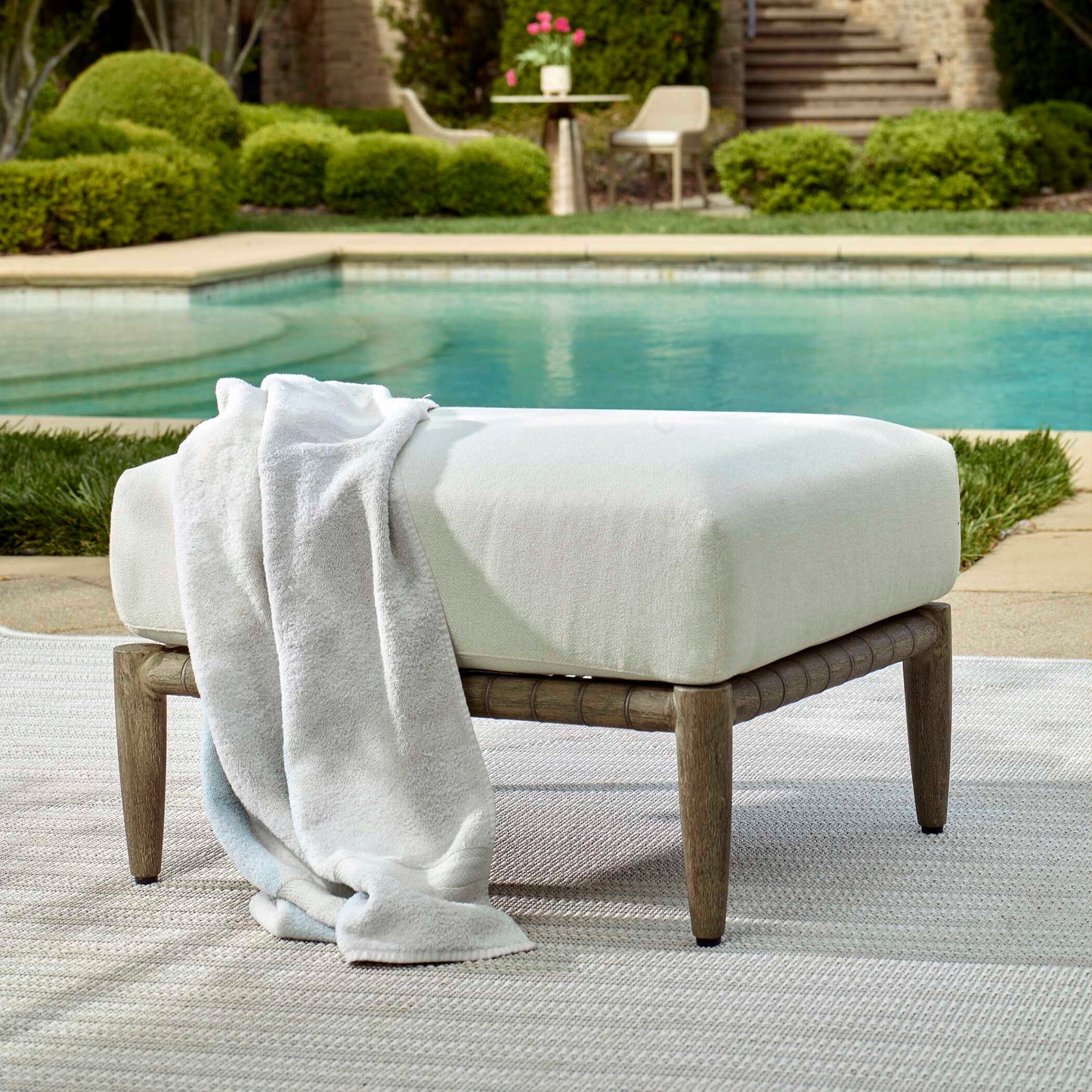 Borneo White Cushion Outdoor Ottoman