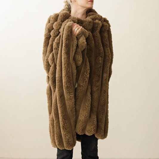 Ribbed Faux Fur Throw
