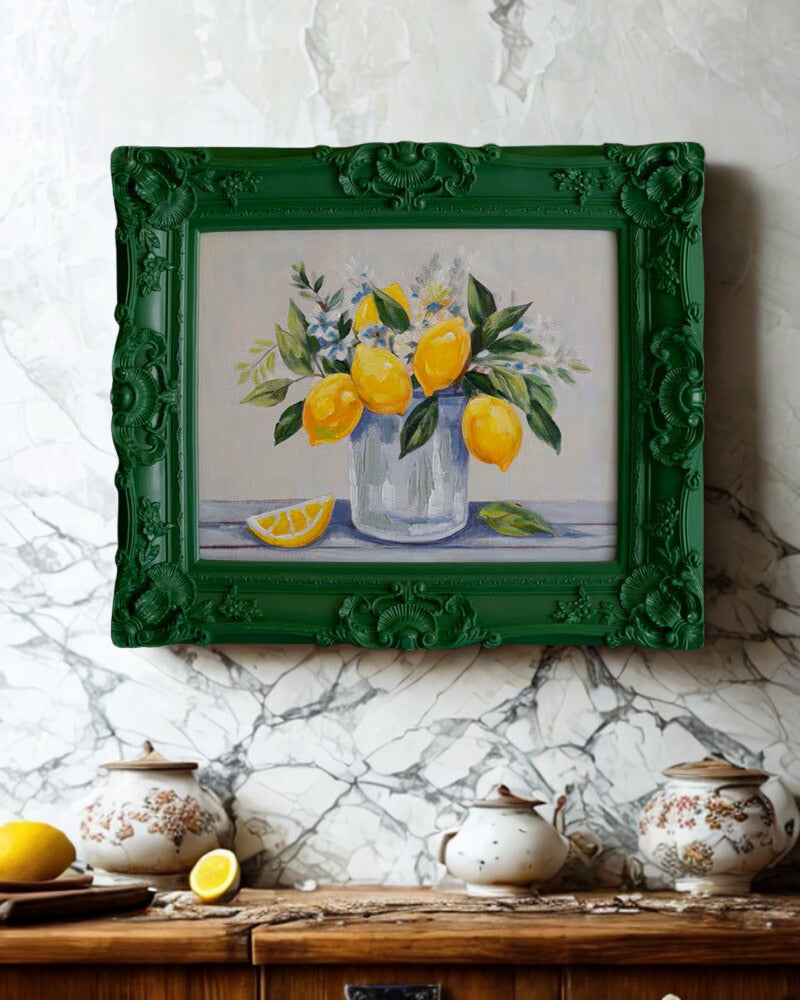 Lemon Painting in Green Frame